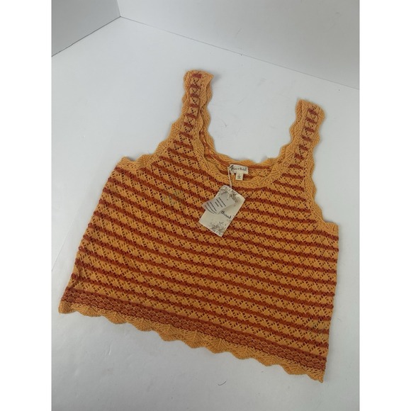 The Unbranded Brand Tops - Crocheted Orange Stripped Cropped Tank Top NWT SZ L Women's